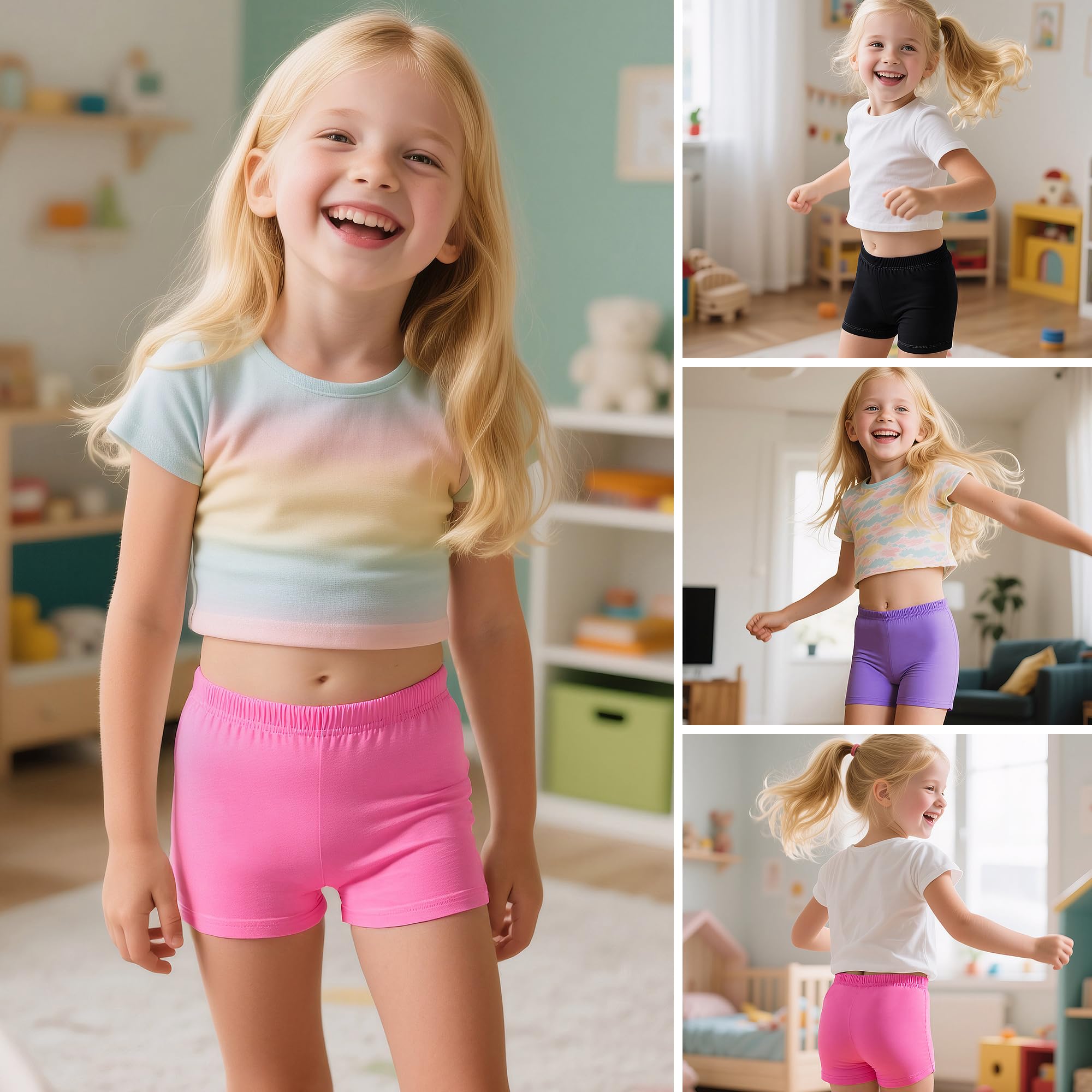 Shorts Pantalones Niñas, Cortos de Ciclismo Leggings Algodón Pack de 3, Elástica Mallas Cortas Transpirable Deportivo Correr Danza Verano Cómodo Short Pantalón 5-16 Años