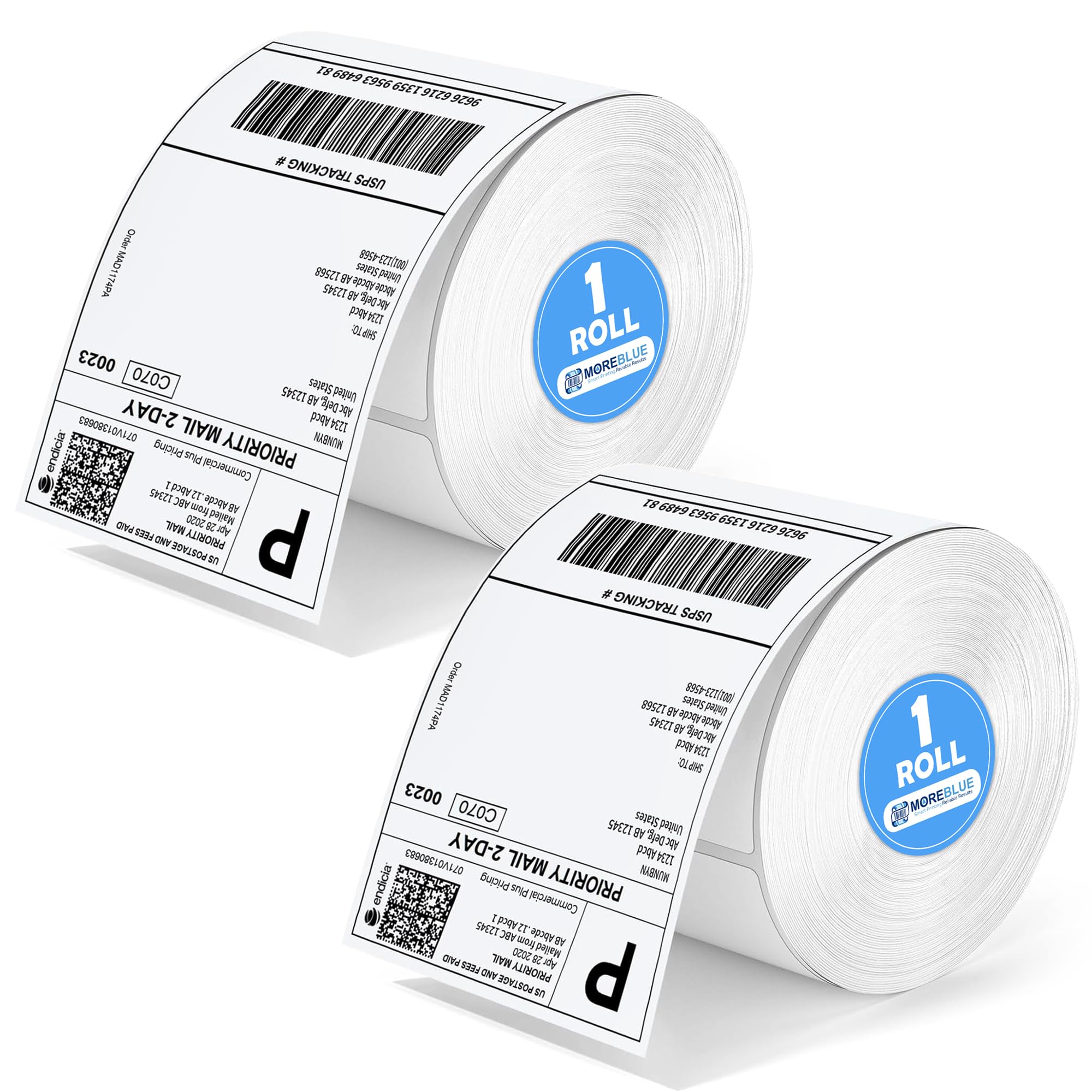 MOREBLUE® 4x6 Thermal Label 2 Roll, 800 Self-Adhesive Labels, Strong Sticky Smudge-Free & Jam-Free Thermal Printer Labels for Ecommerce & Courier Shipping