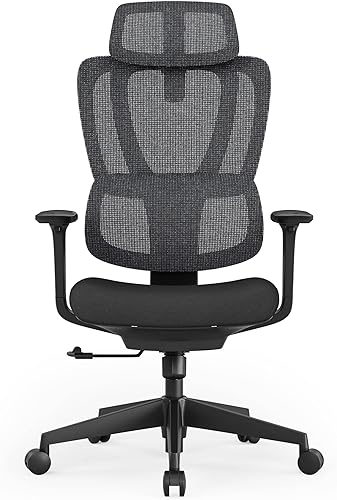 Miniatura 1 de Silla de oficina ergonómica de malla con respaldo alto, reposacabezas ajustable, cómodo soporte lumbar, asiento transpirable negro, base rodante