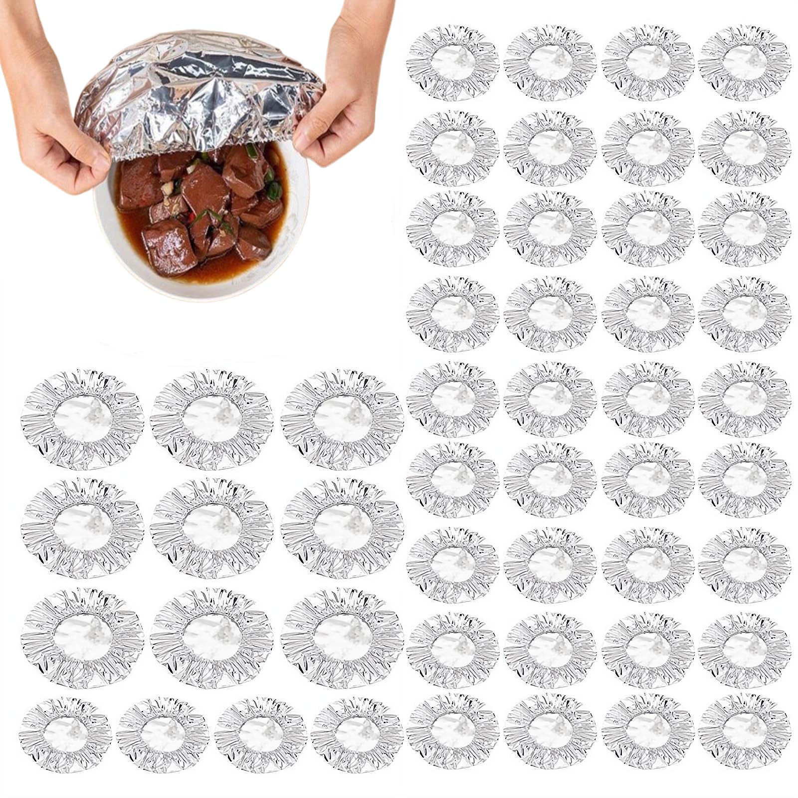 Coperchi per cibo riutilizzabili in lamina di alluminio, coperchi isolanti in lamina di alluminio addensata, pellicola isolante per conservazione degli alimenti freschi da cucina, coperchio elastico