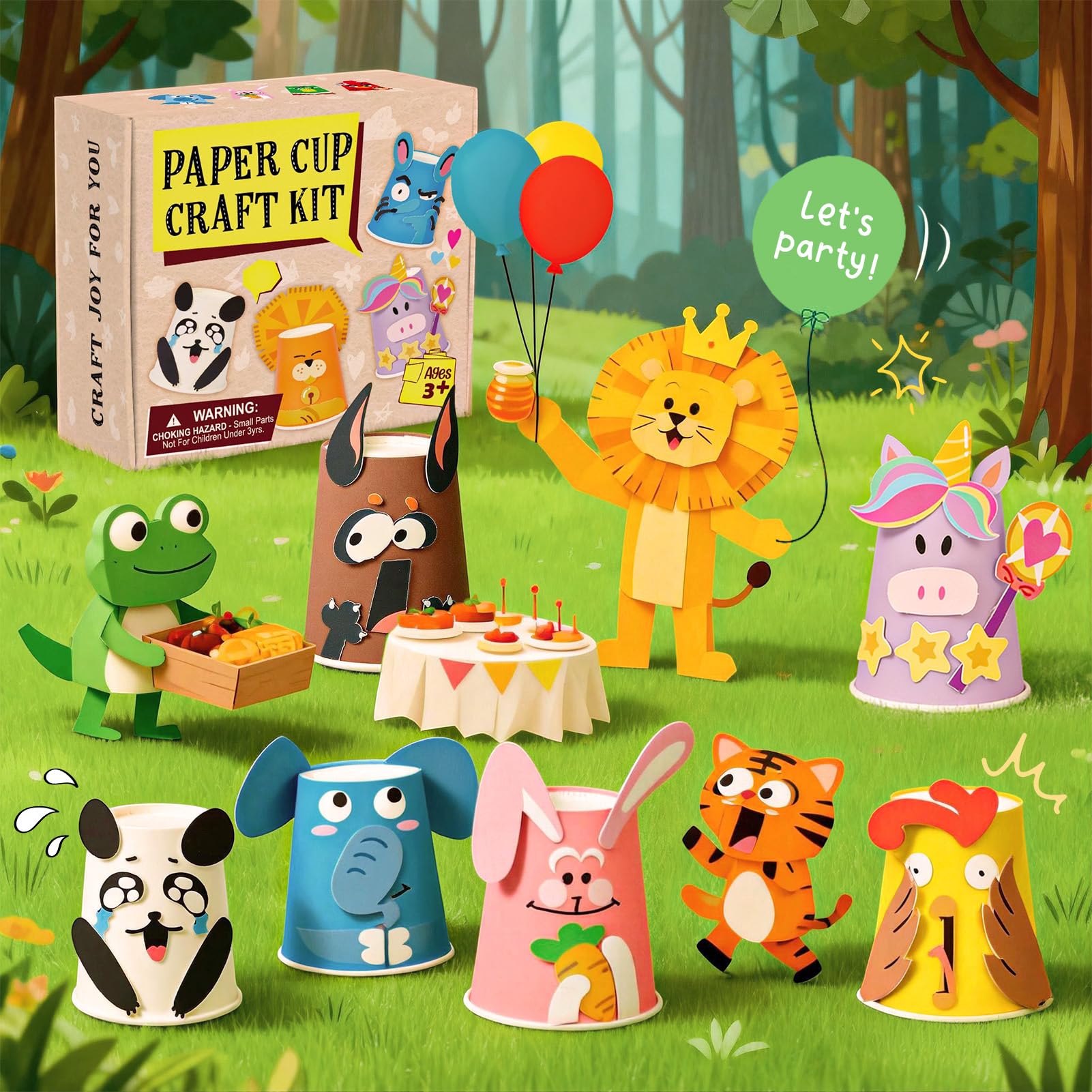 Kit De Manualidades De Vasos De Papel Con Pegatinas – Incluye 12 Vasos, Cartulinas Y Cinta Adhesiva Doble Para Niños