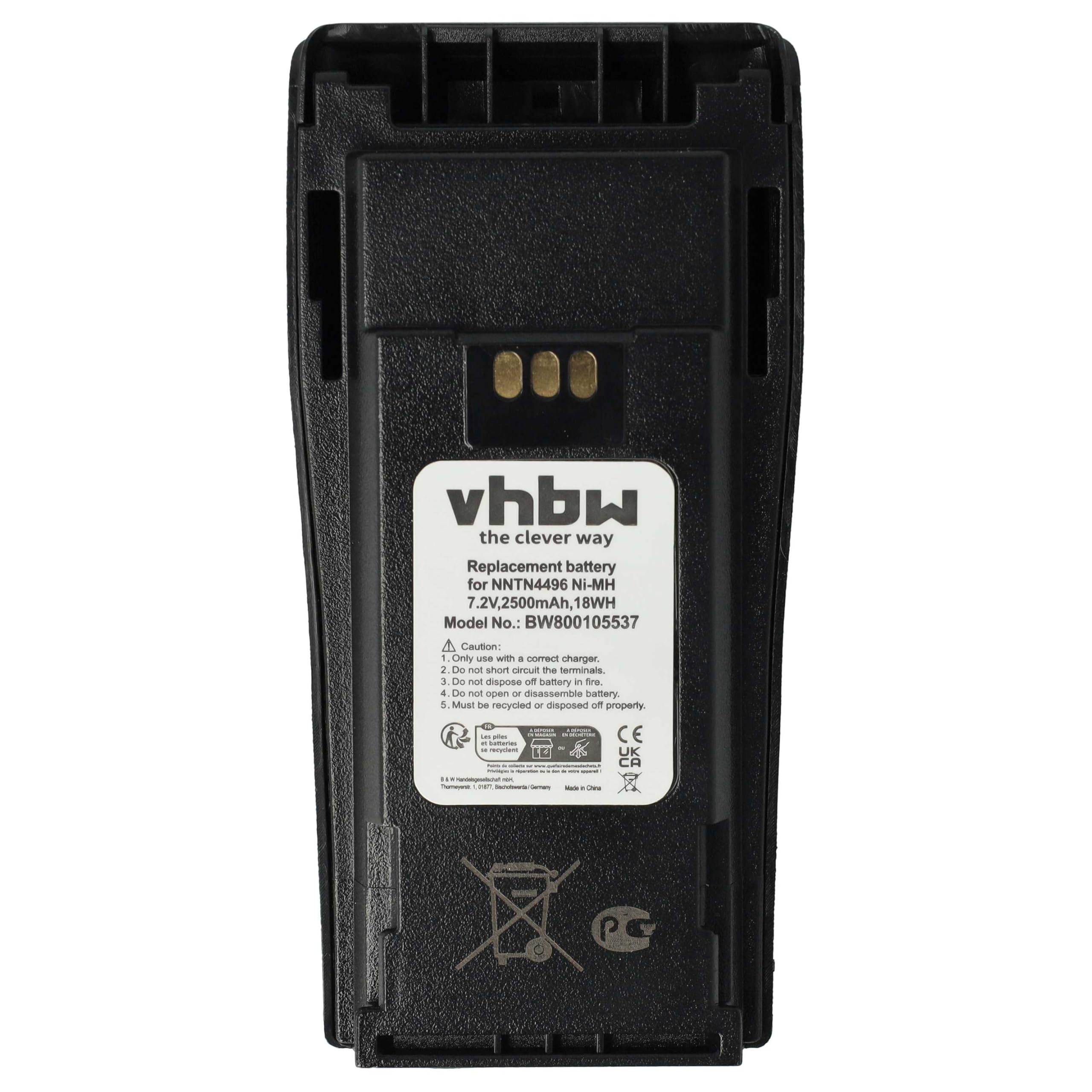 vhbw Batterie Compatible avec Motorola CP200, CP360, CP340, CP250, CP200D, CP200XLS Radio Talkie-walkie (2500mAh, 7,2V, NiMH) - avec Clip de Ceinture