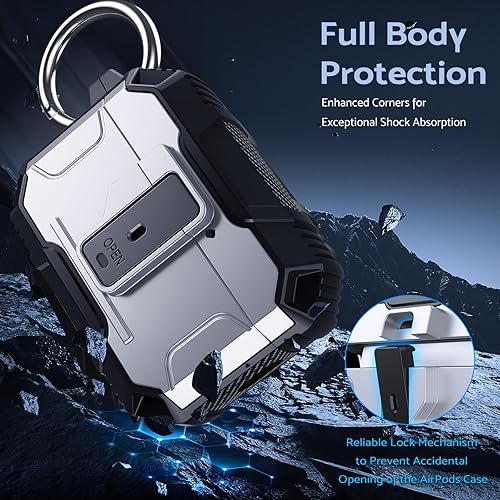 Miniatura 2 de DASFOND Armor - Funda para auriculares para Airpods Pro 2, cuerpo completo, protección a prueba de golpes, soporte de carga inalámbrica con llavero,