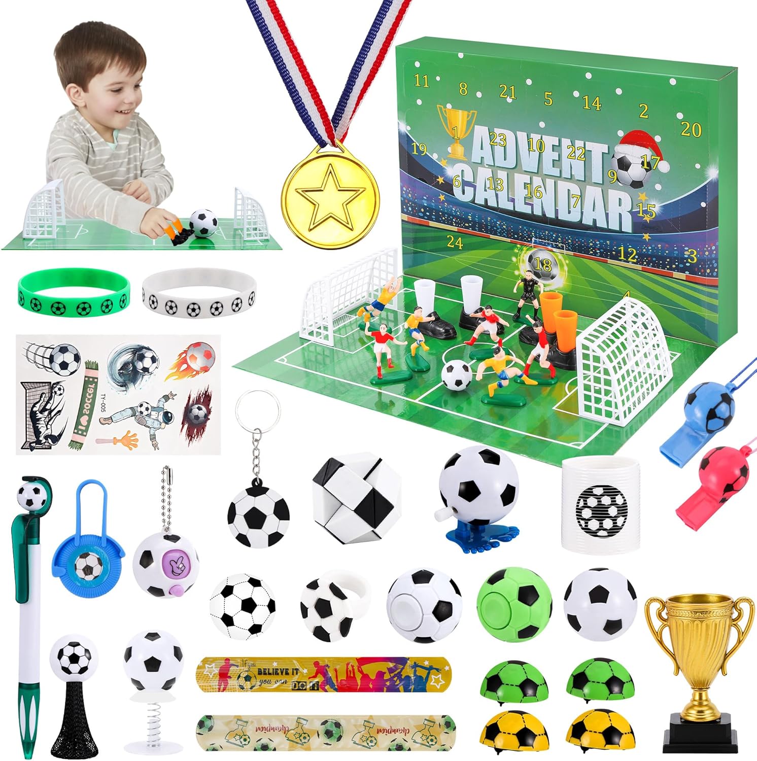 Calendrier De L’Avent Football 2024 Pour Enfants - 24 Jouets Foot, Idée Cadeau Noël Garçons Filles