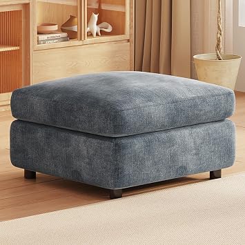 Storage Ottoman Footstool, Upholstered Fabric Footrest with Lift-Up Lid, Padded Pouffe Stool for Living Room Bedroom, Modern Square Ottoman with Hidden Storage Ottoman