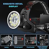 Vista 2 de Linterna de faro delantero, linterna LED recargable brillante, luz frontal impermeable con lámpara trasera para acampar al aire libre, correr