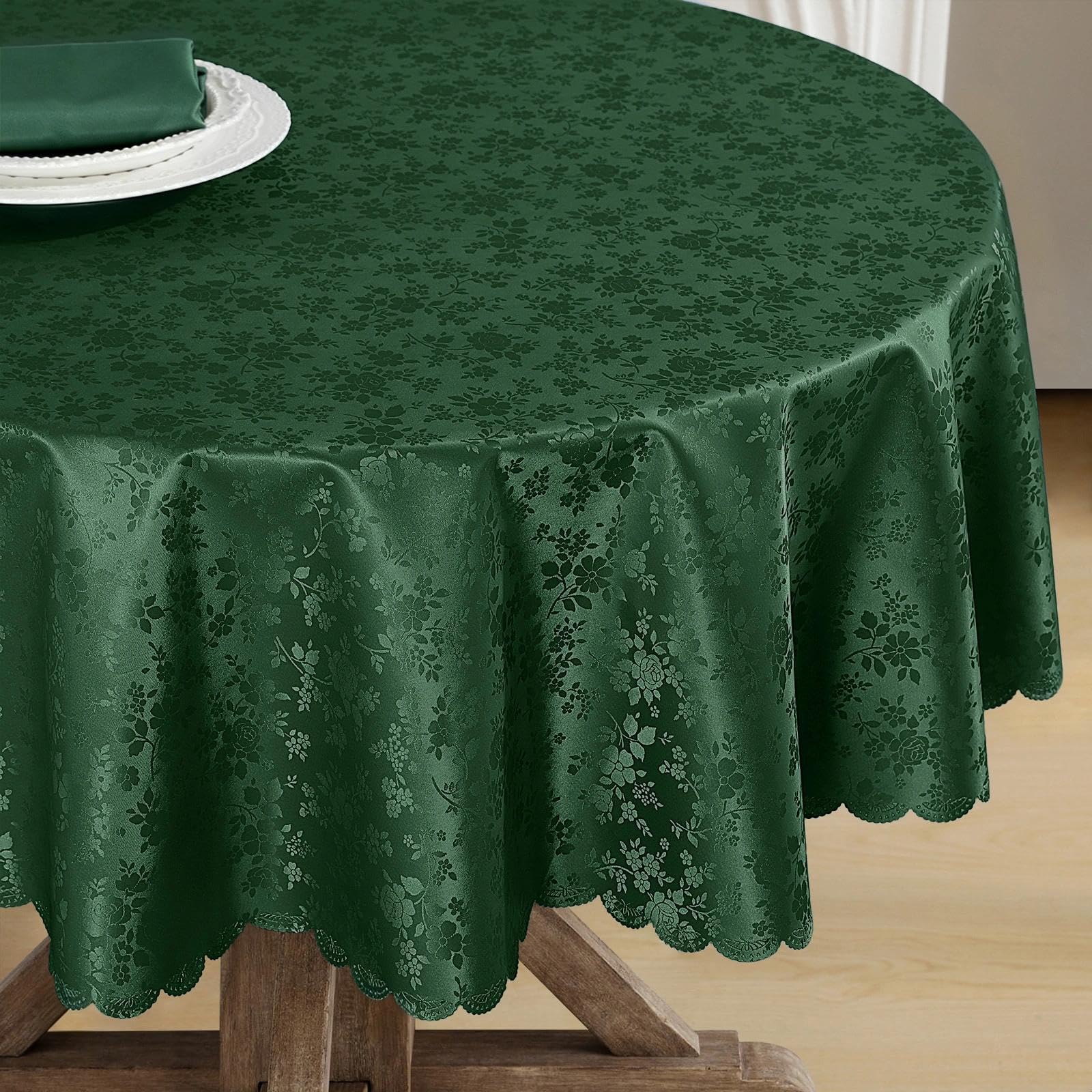 Romanstile Waterproof Vinyl Tablecloth Round, 60 x 60 Inch, Dark Green