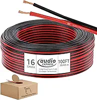 Audio Express Cabo De Fio De Alto-Falante Estéreo De Áudio Calibre 16 De 100 Pés, 100 Pés, 30,48 Metros, 2 Condutores, Pvc Vermelho-Preto Flexível, Cca, Caixa De Distribuição, Home Theater, Hifi, Au
