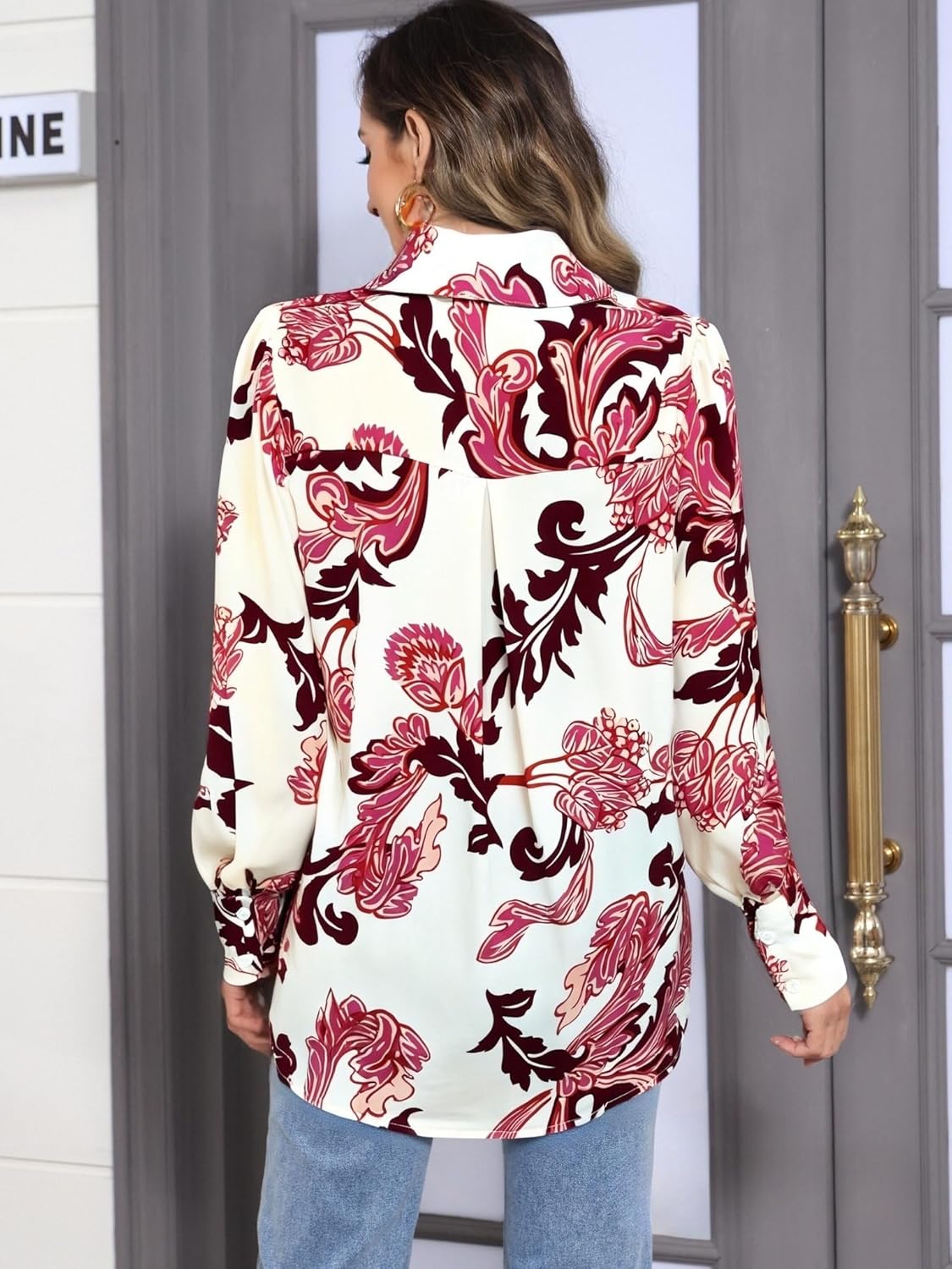 Floral Blouses for Women,2025 Spring/Summer Long Sleeve Button Down Shirts Casual Dressy Blouse Shirts Tops - Image 3