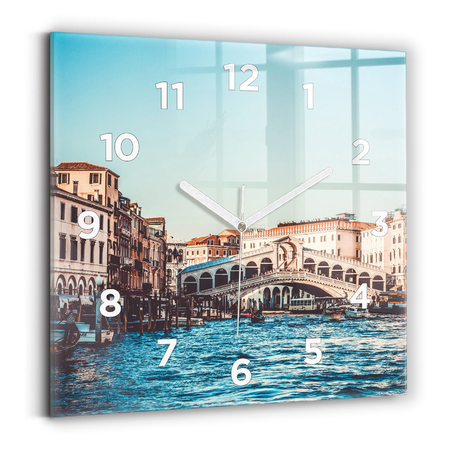 Horloge murale carrée 30x30 cm à mécanisme silencieux avec le pont du Rialto