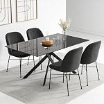 RYH Glass Dining Table for 4-6 People, 51.18 Inches Rectangular Glass Kitchen Table with Black Steel Legs, Modern Dining Room Table for Dinner Kitchen Dining Room (Black)