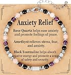 Evabelle Natural Healing Crystal Bracelet for Women, Triple Protection Anxiety Relief New Beginnings Good Luck Empath Protection, Inspirational Spiritual Beaded Braecelet Graduation Jewelry Gift for Friends Mom 6.5+2 Inches