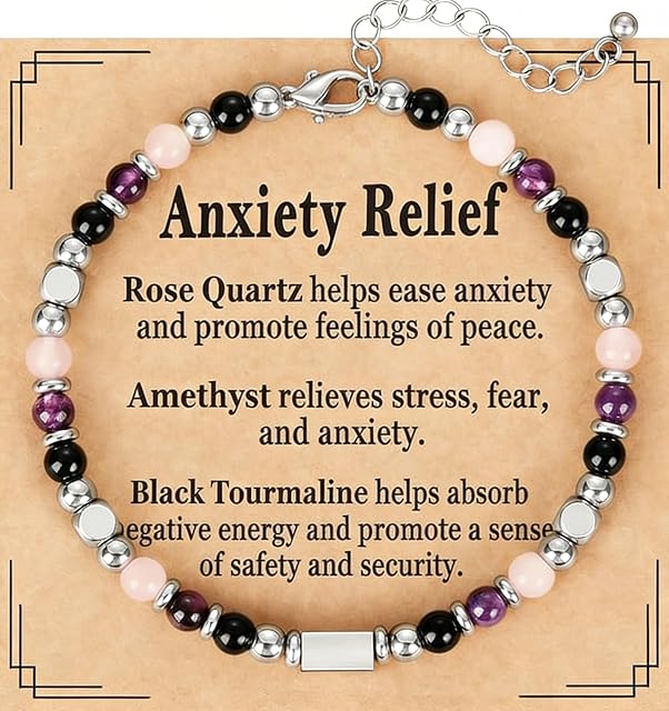 Evabelle Bracelet en cristal de guérison naturelle pour les femmes, triple protection Anxiété Relief Nouveaux débuts Bonne chance Empath Protection, Inspiration spirituelle perles Braecelet Gradation Bijoux Cadeau pour les amis Mom 6.5+2 pouces