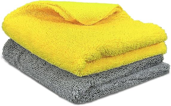 Towelogy  420gsm Professional Microfibre Edgeless Car Cloths QUICK DRY for Auto/Moto Detailing Polishing Washing STREAK FREE & LINT FREE 40x40cm Charcoal/Yellow, Pack Of 2