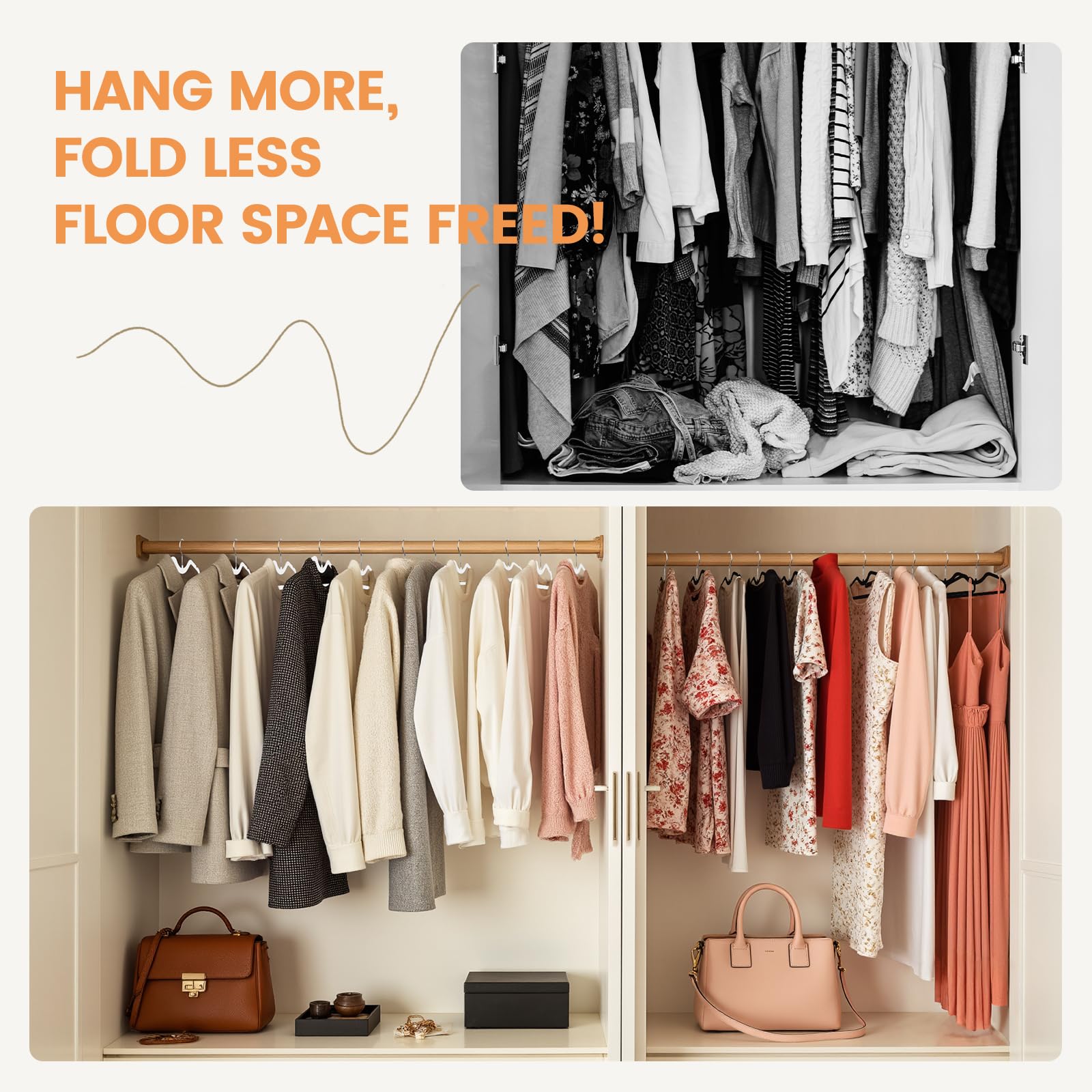 Paquete de 40 perchas de plástico de cuello corto, ultradelgadas, de plástico ABS, gancho giratorio de 360°, ideal para organización de armario, se adapta a abrigos, camisas, vestidos y más (40
