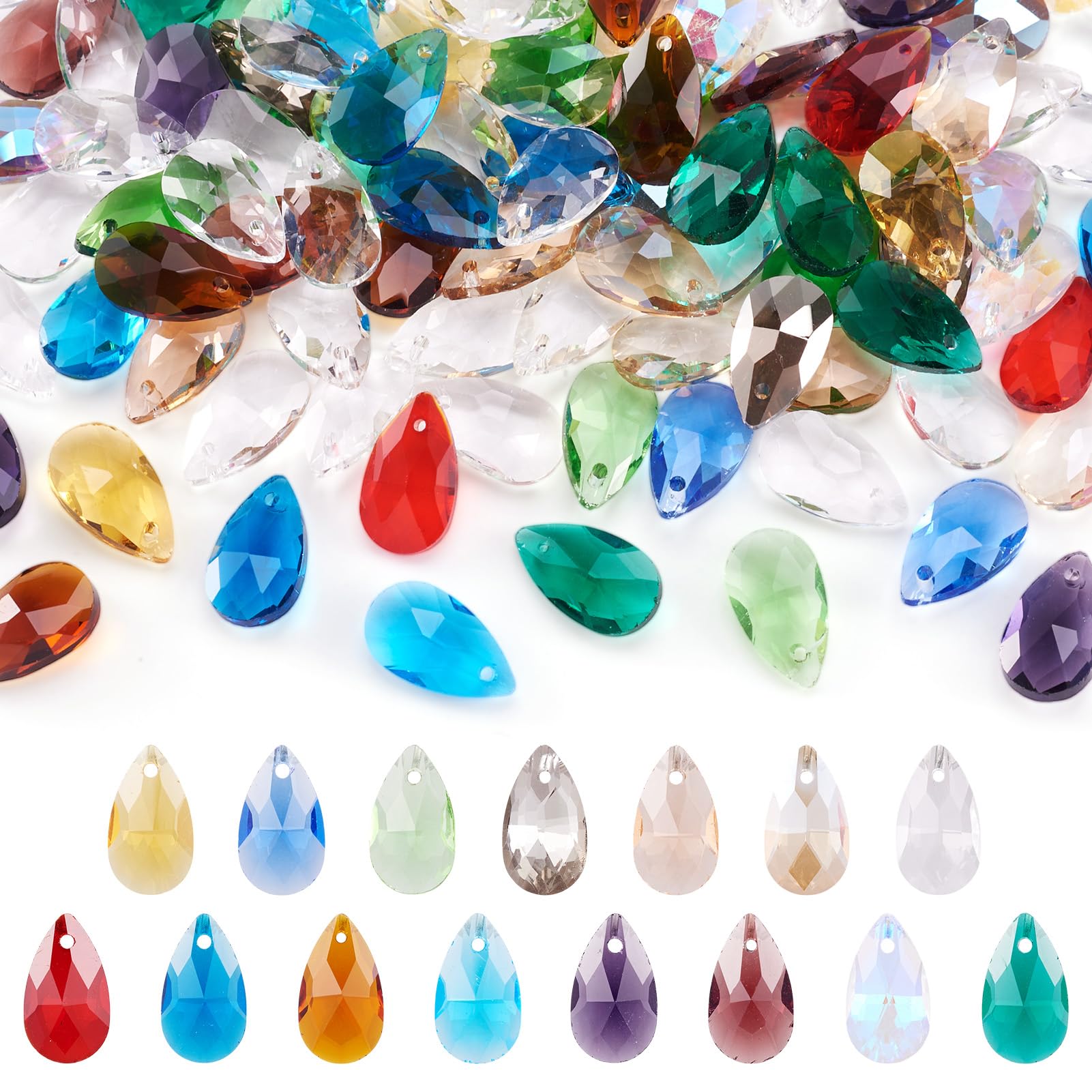 Spritewelry 100Pcs Colorful Teardrop Glass Beads Top Drilled Faceted Glass Beads Hanging Crystals Chandelier Prisms Pendants for Jewelry Making DIY Lamp Suncatcher Decor โ image 1