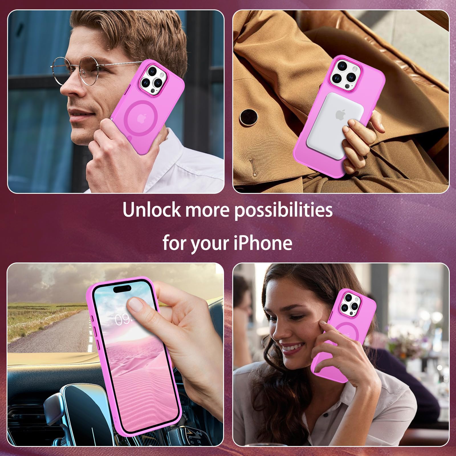 GaoBao Cover per iPhone 16 Pro, [Compatibile con Magsafe] Custodia Opaco Magnetica Sottile e Traslucida, Protezione Antiurto e Antigoccia, Protettiva Anti-Impronta, Bacca Viola