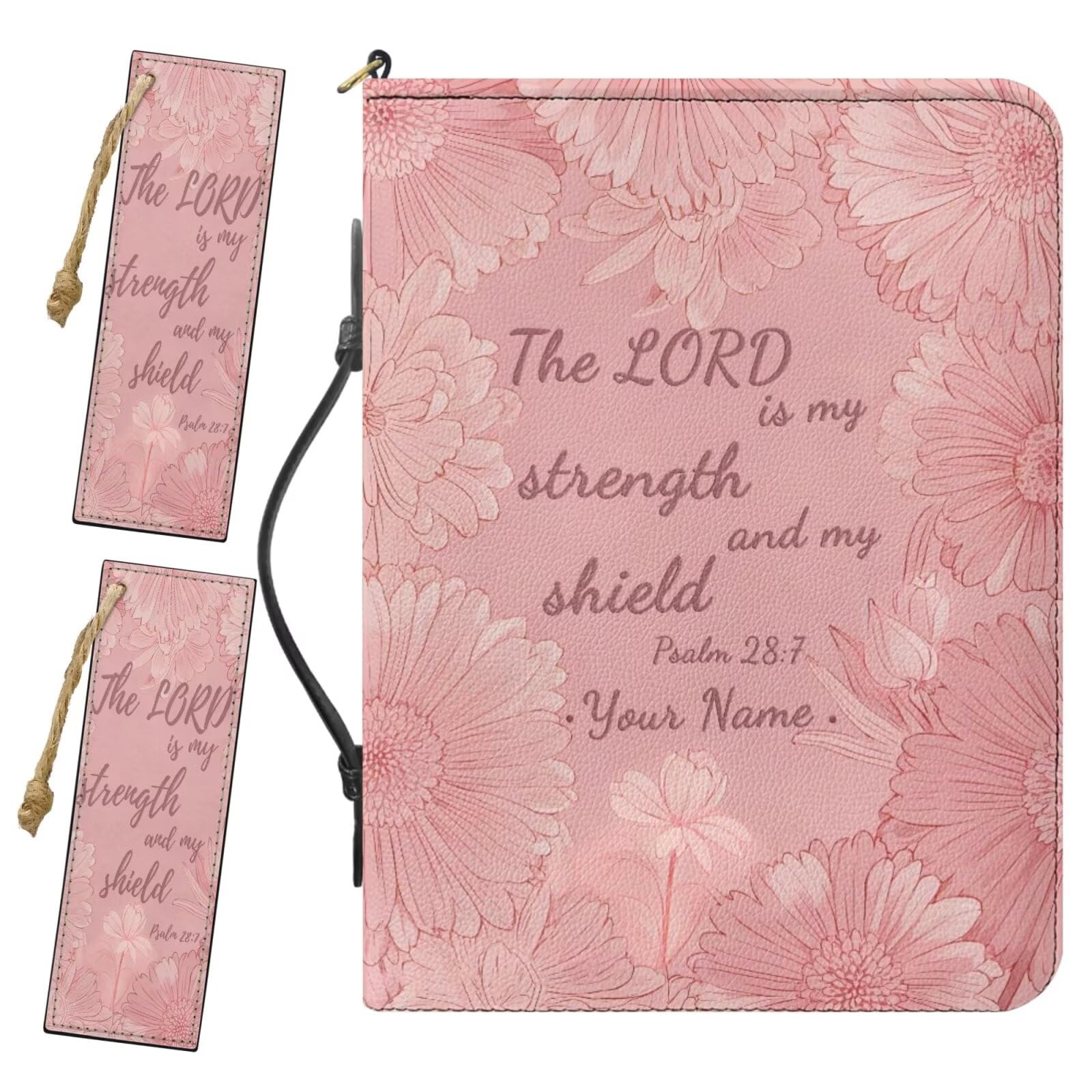 Drnuikhe Custom Bible Cases for Girls, Personalizedl Bible Cover Case with Name, Psalm 28:7 Print PU Leather Bible Protecto with 2 Bookmarks Handle Inner Pockets and Pen Loop, Bible Study Supplies