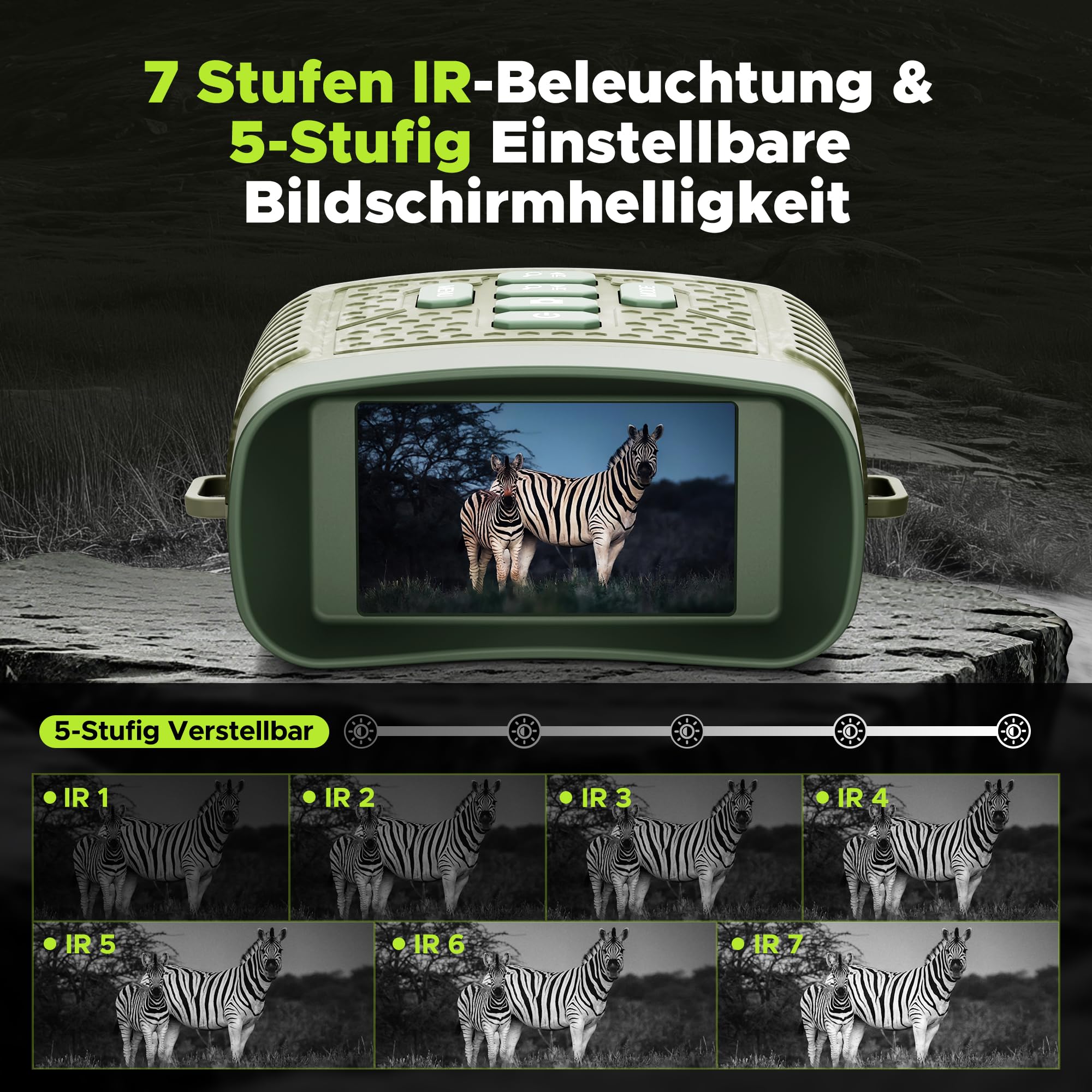 Nachtsichtgerät 4K Video & 48MP Fotos, 10X Digitalzoom, 7-stufige IR-Nachtsicht, 5000mAh Akku, 32GB SD-Karte, 400m Sichtweite – für Tierbeobachtung, Camping & Abendspaziergänge