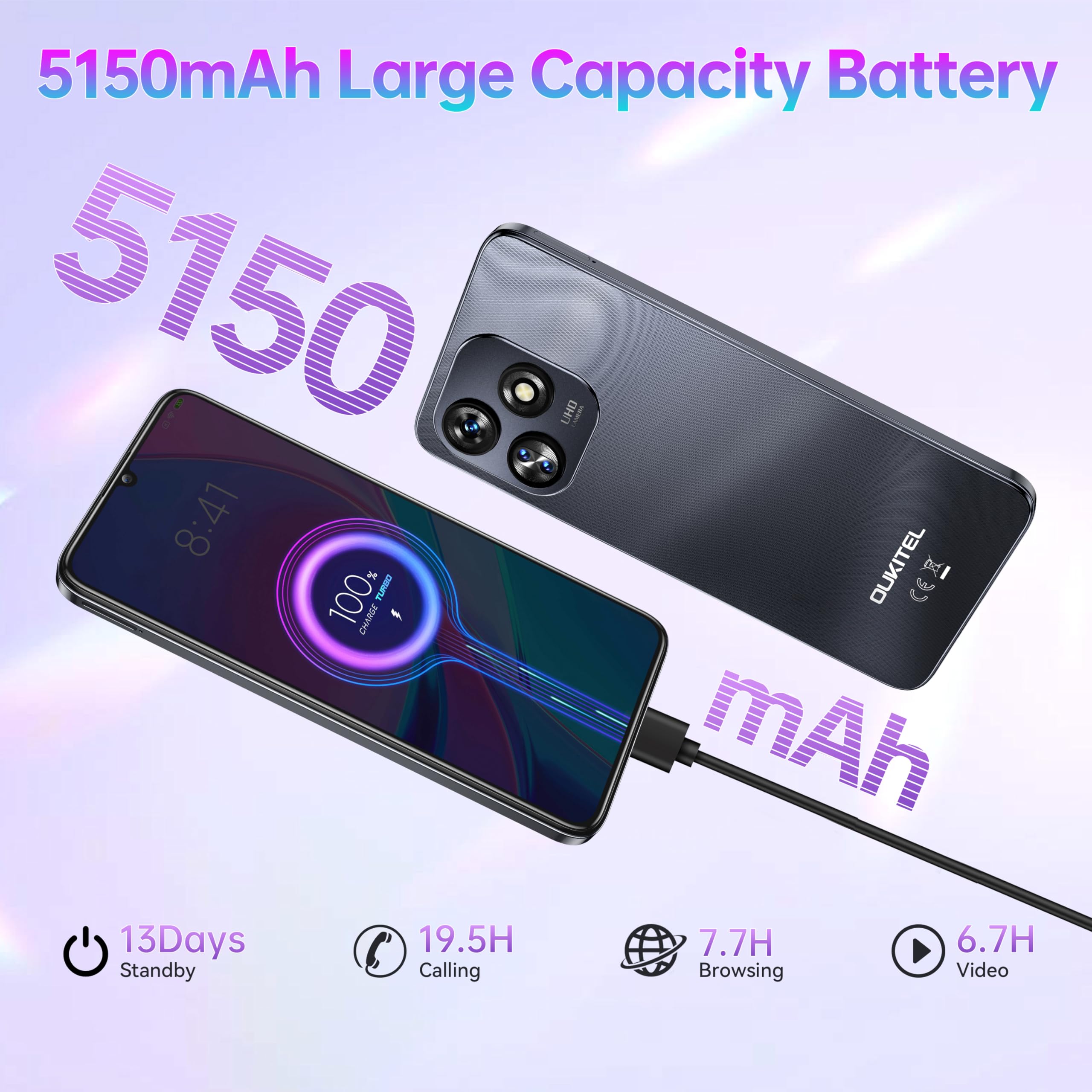 OUKITEL C51 18GB/128GB ブラック 新品 OUKITEL C51 Mobile Phones Sim Free Unlocked, 6.8
