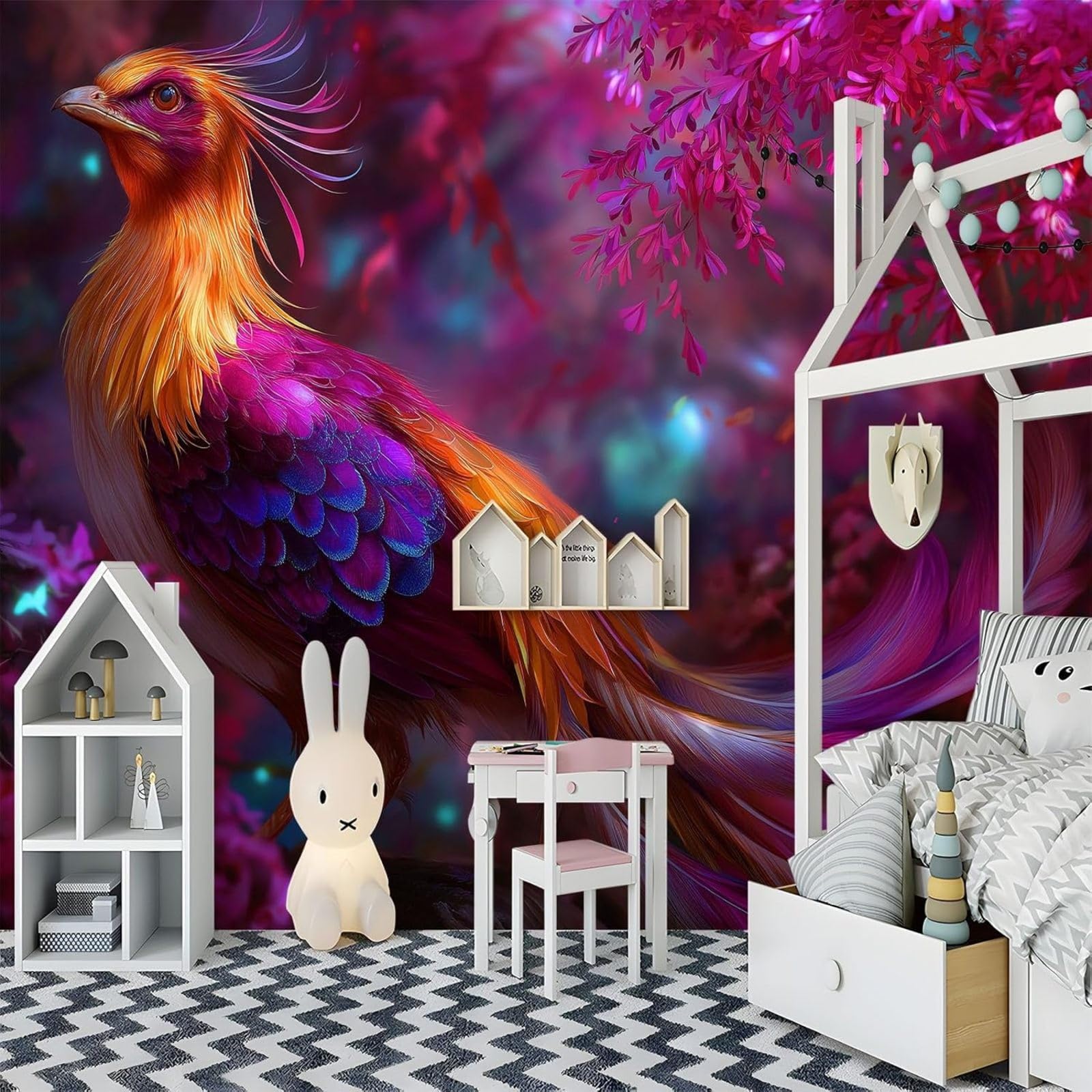 pdghsdkgjh Pink Mythology Birds Photo Wallpaper, Fantasy Phoenix Wall Mural, Non-Woven Modern Wall Decoration for Living Room, Bedroom & Office, 350cm x 256cm Stickers - Frameless Painting - Poster