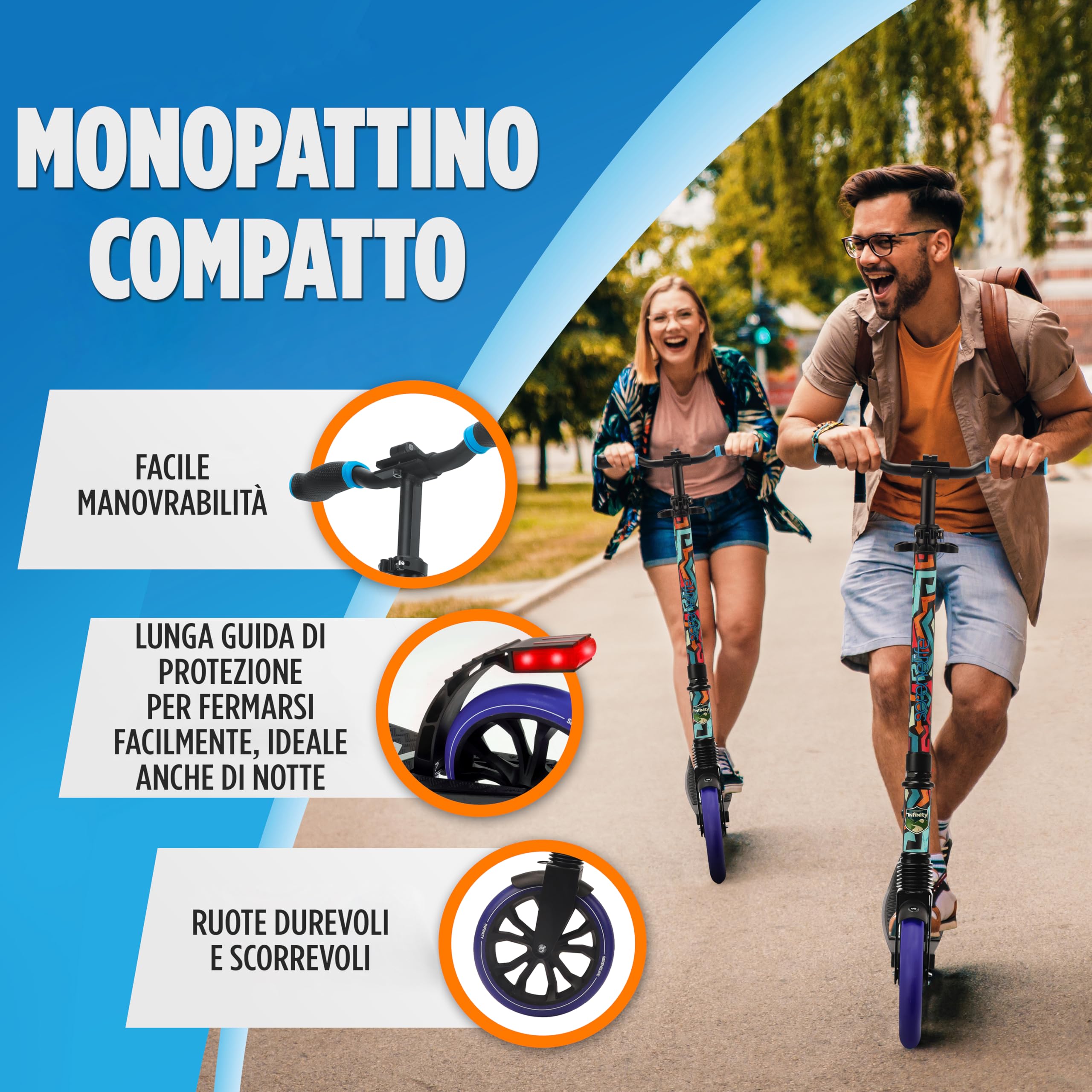 SereneLife Monopattino, Monopattino Bambini da 8 Anni, 2 Ruote con Manubrio Regolabile, Adulti e Adolescenti, Antiscivolo, Monopattino Pieghevole, Monopattino a Spinta e Portatile con Tracolla