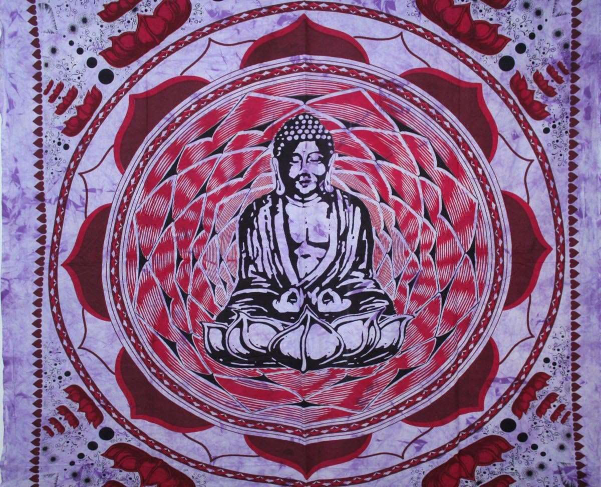 Meditation Lord Buddha Tapestry Indian Wall Art Decorative Tapestries Cotton Table Runner 82” x 55” Purple Bedsheet Christmas Gift