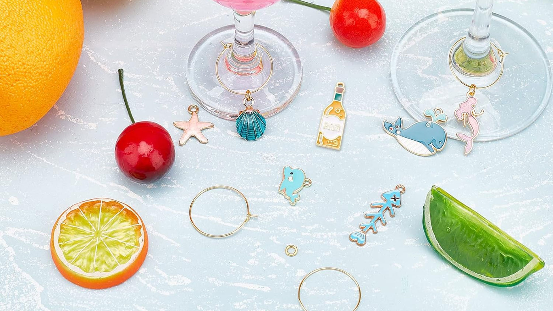 LEEQ Set 31 Segnabicchieri Per Calici Di Vino - Ciondoli Con Anelli In Lega | Decorazione Per Feste E Degustazioni - Foto 14