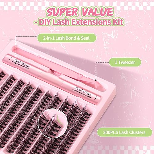 Miniatura 2 de Kit de extensiones de pestañas, 200 racimos de pestañas individuales con unión y sello, extensiones de racimos de pestañas (40p-001)