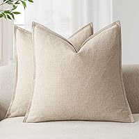 Foindtower Pack of 2 Natural Beige Linen Throw Pillow Covers 20x20 Inch - Boho Farmhouse Flange Edge Cushion Cases for Sofa Bedroom Decor