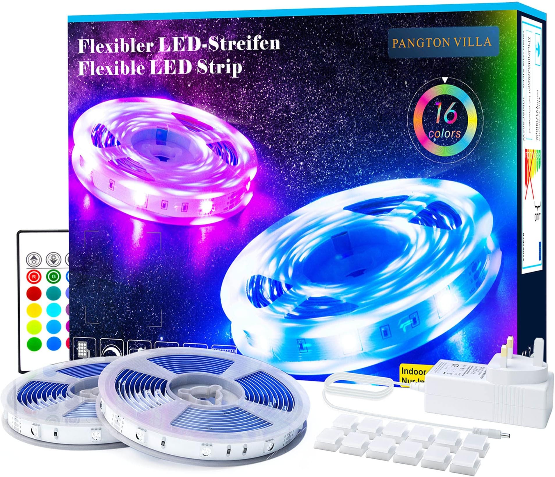 PANGTON VILLA Led Strip Lights with Remote 10m, Led Lights for Bedroom, Room, Home RGB 5050 Color Changing Led Lights [Energy Class A]