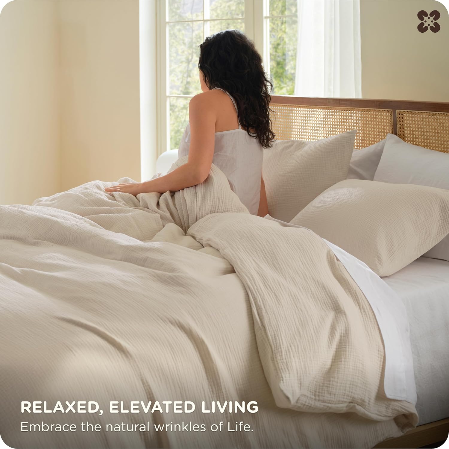 Bedsure Muslin Duvet Cover King Size - 100% Cotton 3-Layer Gauze Duvet Cover PureWoven Ultra-Soft & Breathable Bedding Set with Zipper Closure and 8 Corner Ties (Linen, King, 104"x90")
