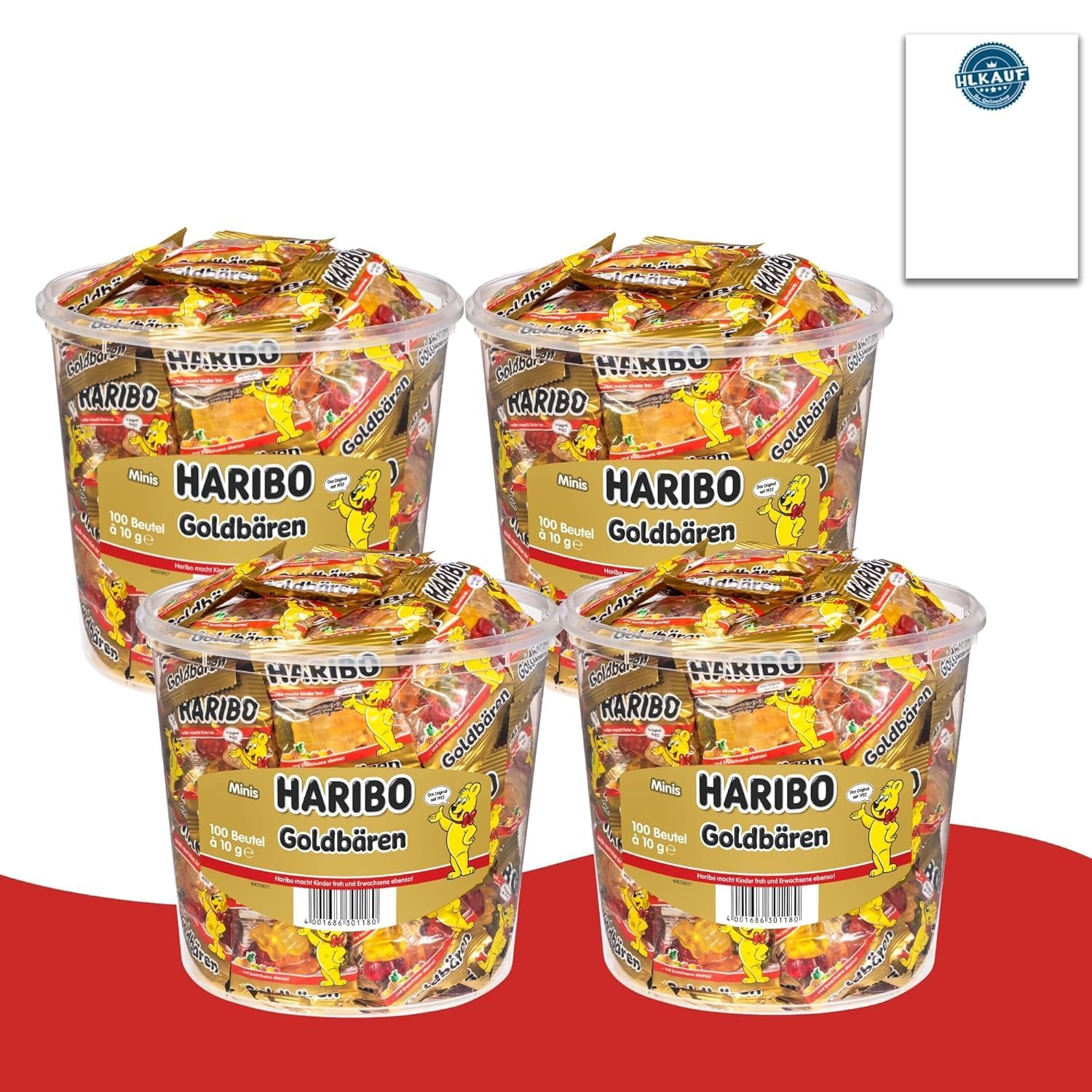 Goldbären Minis 4x100 Minibeutel (à 10g) – Fruchtgummi Klassiker im Vorratspack – Ideal für Kindergeburtstag, Büro, Schule & Gratis Notizblock