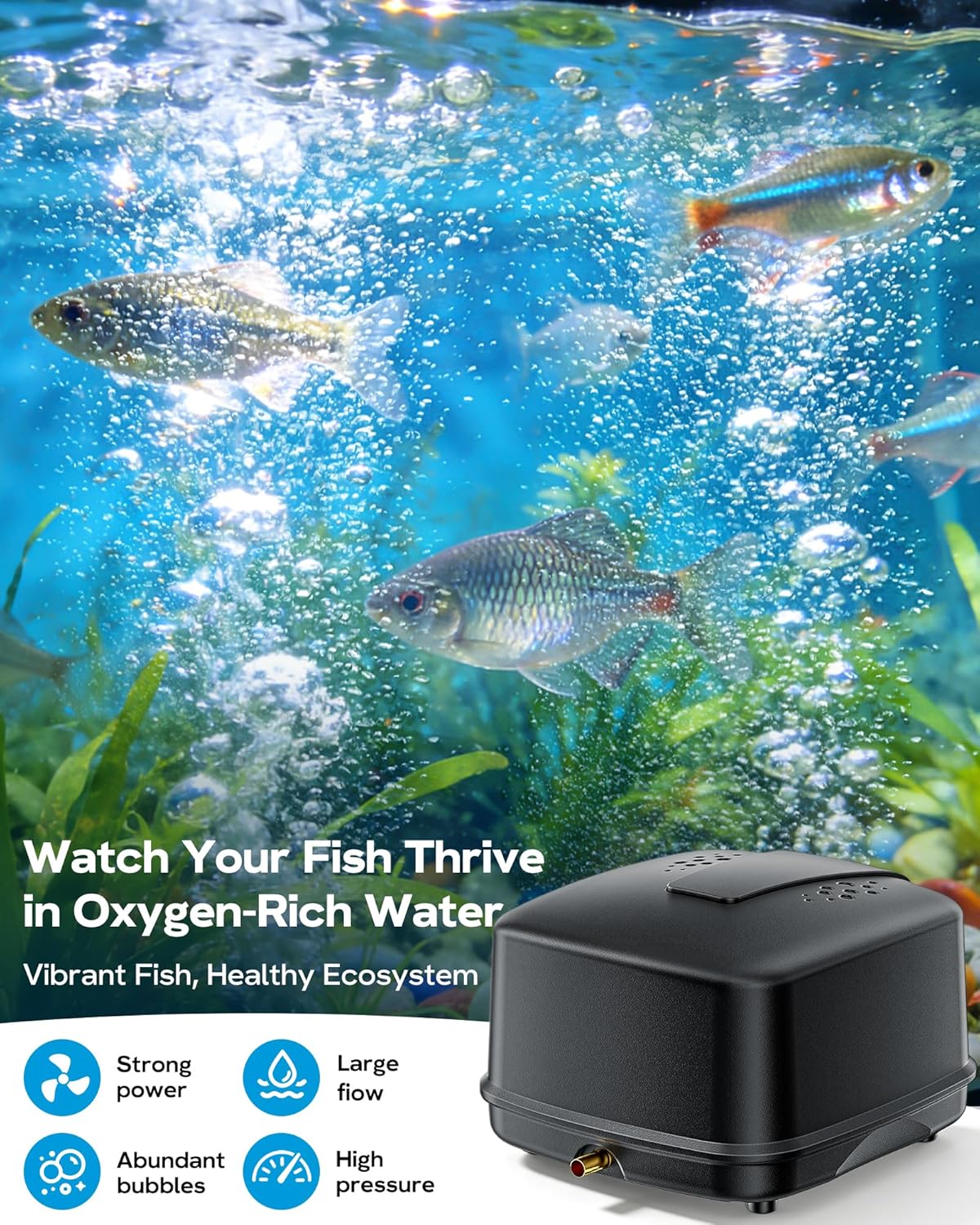 Antfraer Pond Aerator 635GPH, 40L/min High Output Outdoor Pond Air Pump, Ultra Quiet 43dB IP65 Waterproof Septic Aerator for Koi Pond, Water Garden, Fish Tank & Winter Ice Prevention