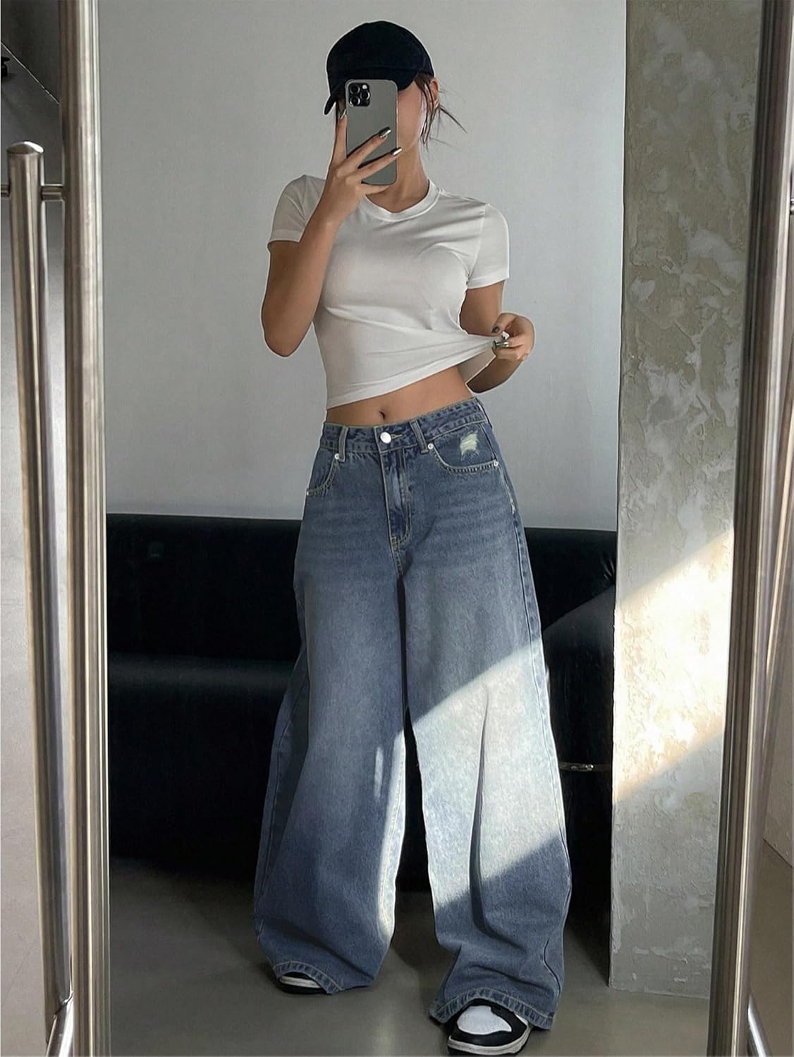 Womens Baggy Jeans Loose Boyfriend Wide Leg Casual Denim Pants High Waist Y2K 90S Vintage Trouser Jeans - Image 5
