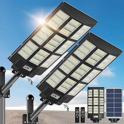 Miniatura 10 de Luces solares impermeables para exteriores, luz de calle solar de 8000 W con sensor de movimiento, luces de inundación de seguridad de 7000 K del