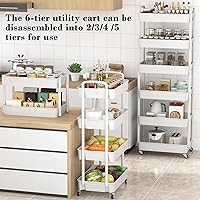 Vista 2 de Sywhitta - Carrito rodante de utilidad de plástico de 6 niveles con asa, carrito de almacenamiento multifuncional para oficina, sala de estar