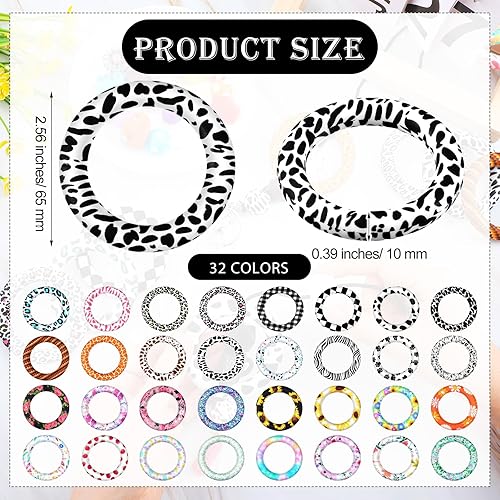 Miniatura 3 de Motionchic 32 anillos redondos de silicona de 2.559 in, con 2 agujeros, marcos focales, colgantes de silicona para manualidades, llavero, collar,
