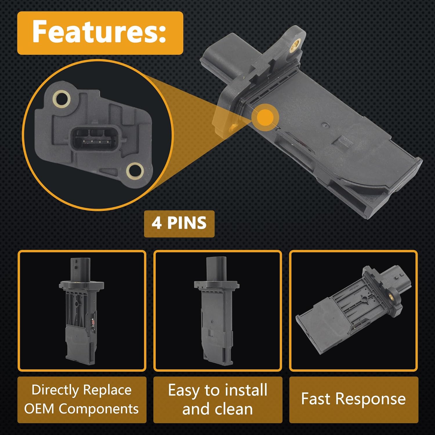 Mass Air Flow Sensor for Nissan Kicks 18-21 / Maxima 16-21 / Pathfinder 17-20 / Rogue Sport 17-21 / Sentra 16-19 / Versa 18-21 / Altima 16-18 & Infiniti QX60 17-20 OE# 22680-5RF0A AFH60M-48