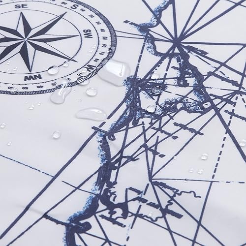 Miniatura 2 de MVSUTA Cortina de ducha de poliéster azul aviación, impresión blanca para vacaciones, océano, impermeable, tela azul marino, 72 x extra larga 78