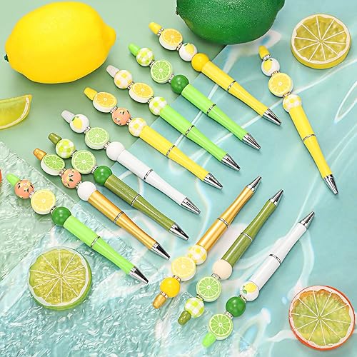 Vista 33 de Geyee Juego de 12 Bolígrafos de Plástico con Cuentas Surtidos, Bolígrafos con Cuentas de Cristal y Madera, Espaciadores Redondos, Tinta Negra