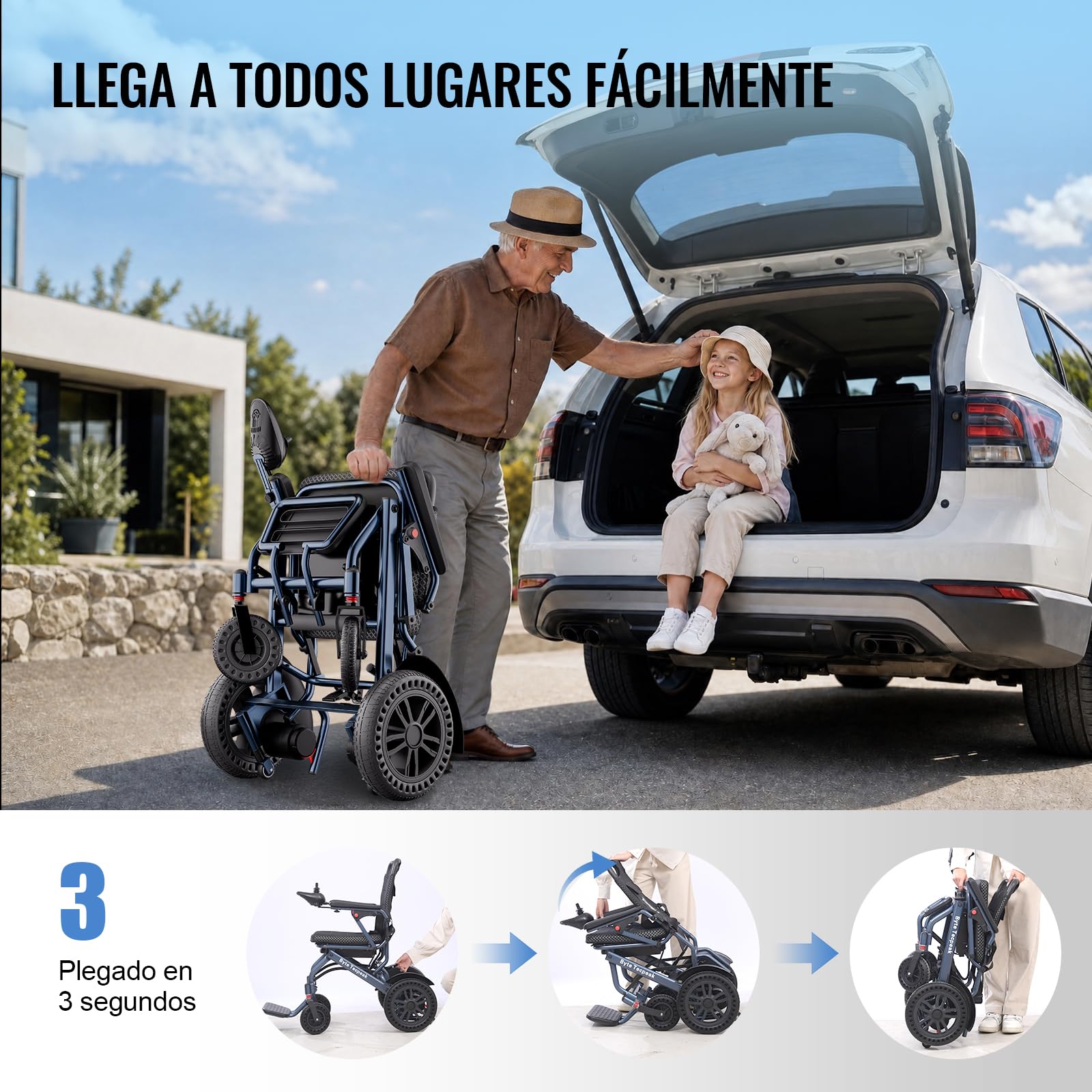 D14 Silla de ruedas eléctrica plegable ligera, autonomía 25km, motor 500W,estructura aleación aluminio, cumple con los estándares de transporte aéreo, carga 150kg-Azul