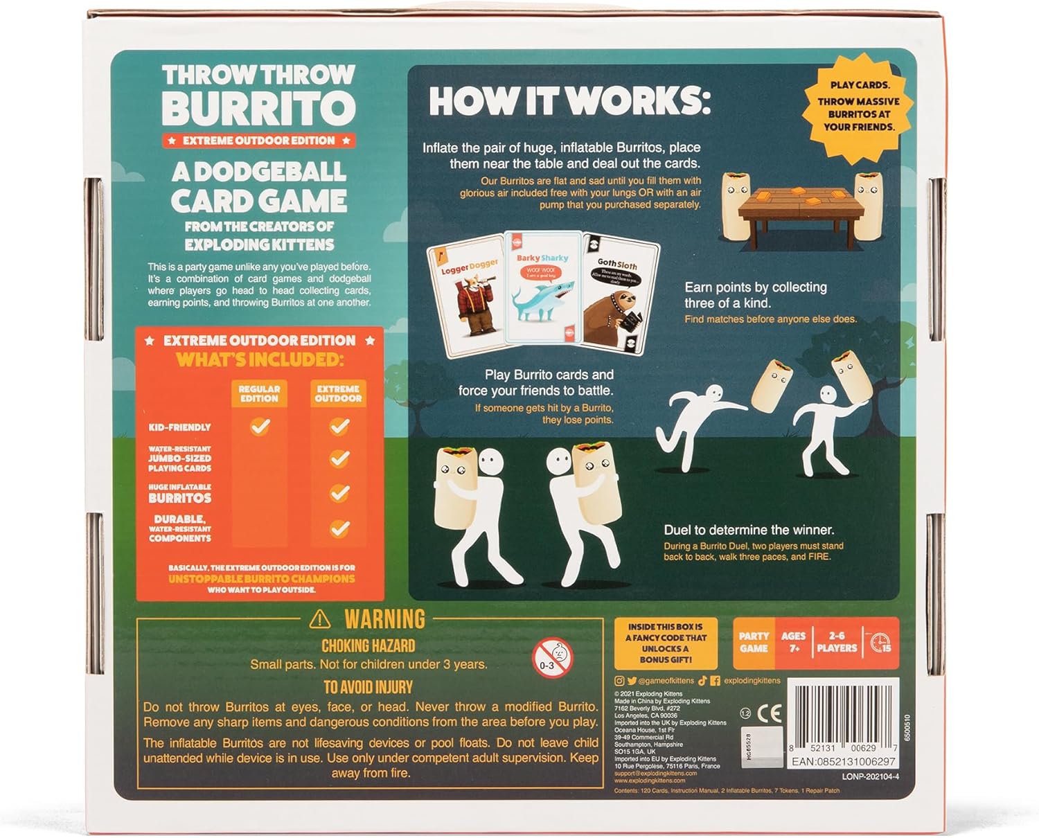 Exploding Kittens – Throw Throw Burrito Extreme Outdoor Edition – Giant Inflatable Dodgeball Card Game – Play Outdoors, Backyard Events, Family Fun Outside for 2 to 6 Players Ages 7+