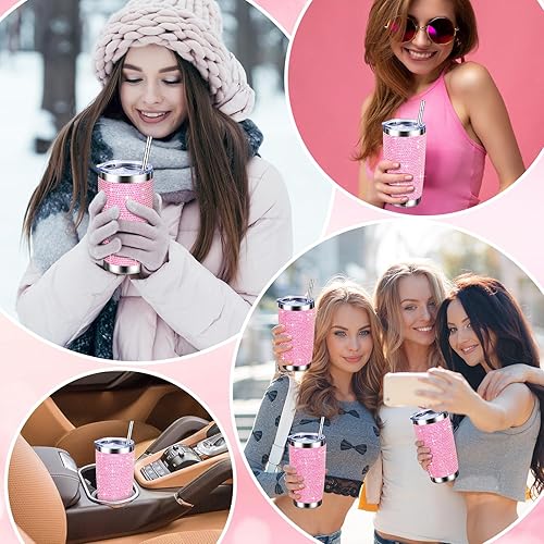 Miniatura 6 de 2 vasos de diamantes de imitación con tapa y pajita, botellas de agua con purpurina de 20 onzas, acero inoxidable aislado al vacío, taza de café