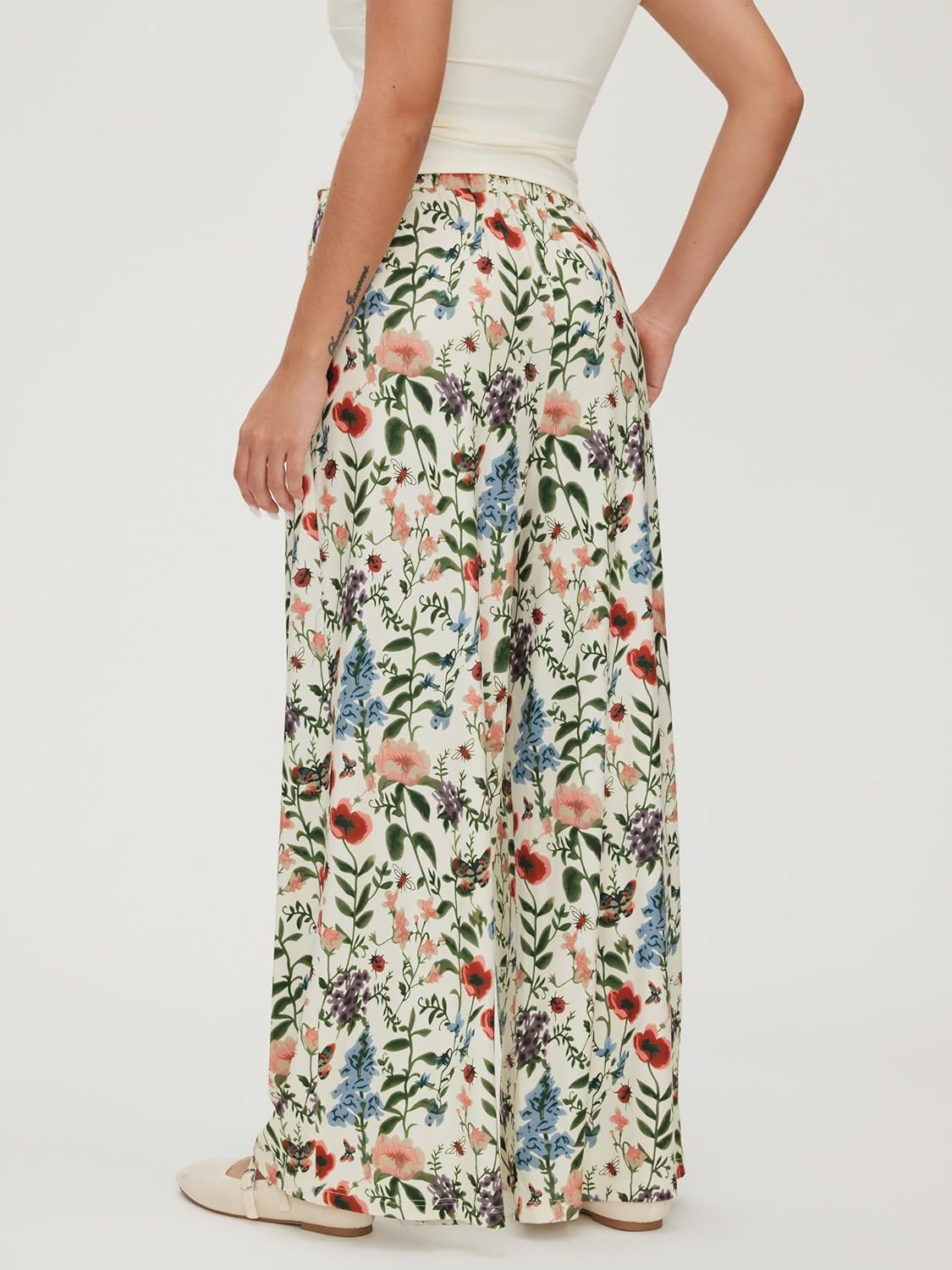 CIDER Womens Wide Leg Pants Floral Elastic Waist Palazzo Pants Boho Summer Casual Fashion Outfits - Image 4