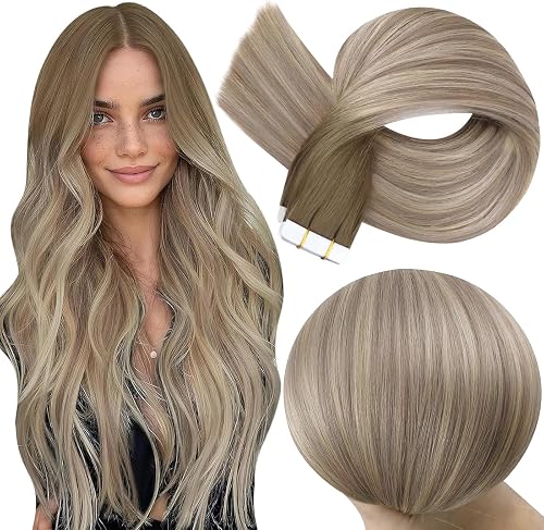 Full Shine Tape In Hair Extensions, Ash Brown Blonde 18 Inch