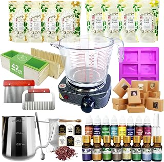 Deluxe Soap Making Supplies Kit for Adults, All-in-One Soap Making Kits with Soap Melter, 4.4 Lb Soap Base, 8 Essencial Oils,8 Dyestuffs, Silicone Molds, Soap Cutters and Packing Craft Soap Kit