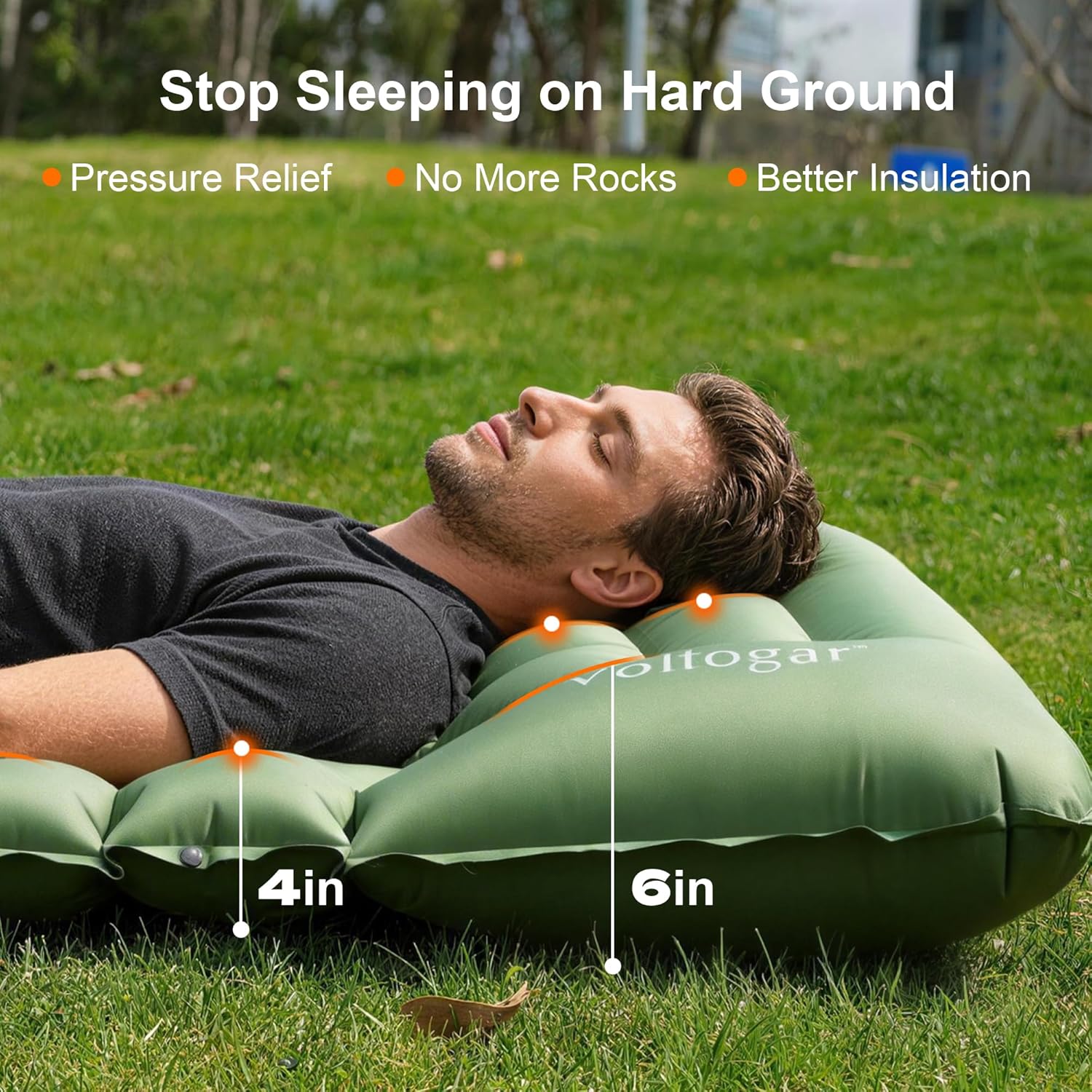 Sleeping Pad, 4” Thick Backpacking Sleeping Pad with Built-in Foot Pump & Pillow, Ultralight Self Inflating Air Mattress Camping Mat for Hiking, Tent,Travel Gear (Green)