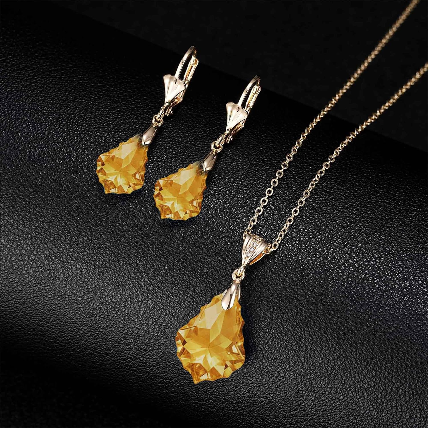 EVEVIC Austrian Crystals Baroque Pendant Necklace Earrings for Women 14K Gold Plated Hypoallergenic Leverback Drop Dangle Earrings Jewelry Set - Image 4