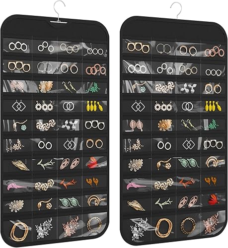 Paquete de 1 organizador de joyas colgante de 80 bolsillos de doble cara para joyas, aretes, collares, pulseras, anillos, almacenamiento de viaje,